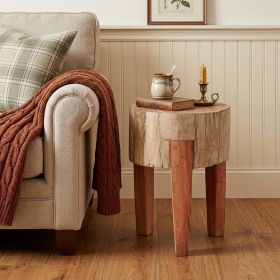 18" Dark Brown Distressed Reclaimed Wood Round End Table – Rustic Accent Furniture