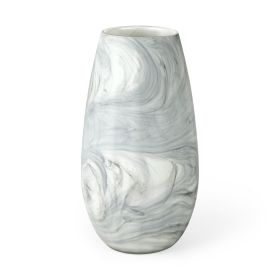 12" Gray And White Abstract Cylinder Crystal Glass Table Vase