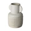 12" White Ribbed Ceramic Cylinder Table Vase