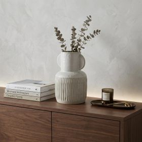 12" White Ribbed Ceramic Cylinder Table Vase
