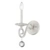 12" Off-White Rustic Metal Candle Wall Sconce with Hanging Crystal – Modern Farmhouse Glam