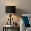 22" Black Metal Tripod Table Lamp with Black Drum Shade – Contemporary Accent Lighting