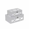 White Mirrored Glass & Wood Storage Boxes – Set of Two