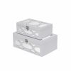 White Mirrored Glass & Wood Storage Boxes – Set of Two