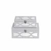 White Mirrored Glass & Wood Storage Boxes – Set of Two