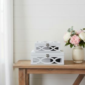 White Mirrored Glass & Wood Storage Boxes – Set of Two