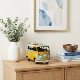 8" Blue & Yellow Metal c1967 Volkswagen Deluxe Model Car – Hand‑Painted Vintage Replica