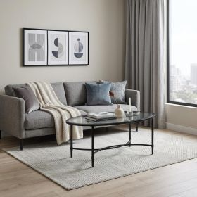 45" Clear and Black Glass and Metal Oval Coffee Table