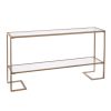 52" Clear and Gold Mirrored Glass and Metal Sled Console Table With Shelf