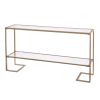 52" Clear and Gold Mirrored Glass and Metal Sled Console Table With Shelf
