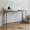 56" Silver and Gunmetal Mirrored Glass and Metal Console Table