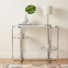 42" Silver Mirrored Oval Cross-Leg Console Table with Two Shelves – Modern Glam Accent