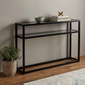 50" Black Glass Frame Console Table With Shelves