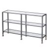 49" Clear and Silver Glass Distressed Frame Console Table With Shelves
