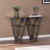 Clear Gray & Brown Glass and Solid Wood Abstract Console Table