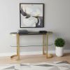 49" Gray and Gold Solid Wood Oval Sled Console Table With Storage