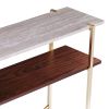 47" White Brass and Brown Faux Marble Console Table With Shelf