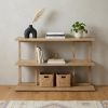 42" Natural Wood Floor Shelf Console Table With Two Shelves