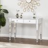 40" Silver Mirrored Console Table – Modern Glass & Wood Accent with Two Drawers