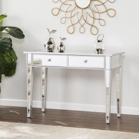 40" Silver Mirrored Console Table – Modern Glass & Wood Accent with Two Drawers