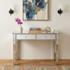 40" Silver Mirrored Console Table – Modern Glass & Wood Accent with Two Drawers