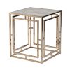 23" Champagne Glass & Iron End Table – Modern Faux Marble Square Accent