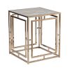 23" Champagne Glass & Iron End Table – Modern Faux Marble Square Accent