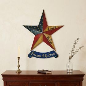 25" Blue & Red Patriotic Star – Rustic Wood and Metal Dimensional Hanging Sculpture