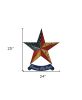 25" Blue & Red Patriotic Star – Rustic Wood and Metal Dimensional Hanging Sculpture
