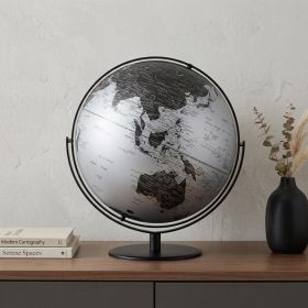21" Modern Black and Silver Polyresin Globe – Decorative & Functional Tabletop Accent