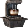 Textured Polyresin Tabletop Fountain with LED Light – Calming Decorative Accent