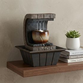 Textured Polyresin Tabletop Fountain with LED Light – Calming Decorative Accent