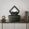 Geo and Pebbles Tabletop Fountain with LED Light – Modern Zen Decorative Accent
