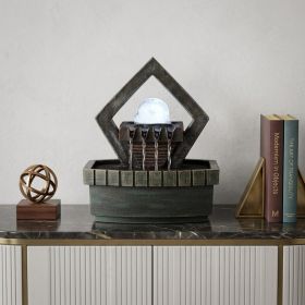 Geo and Pebbles Tabletop Fountain with LED Light – Modern Zen Decorative Accent
