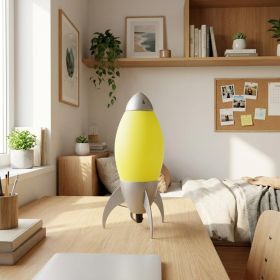 11" Yellow and Silver Rocket Shaped Bedside Lamp