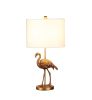 26" Gold Flamingo Table Lamp with White Drum Shade – Tropical Chic Sculptural Lighting