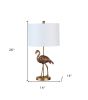26" Gold Flamingo Table Lamp with White Drum Shade – Tropical Chic Sculptural Lighting