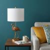 26" Gold Flamingo Table Lamp with White Drum Shade – Tropical Chic Sculptural Lighting