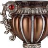 18" Bronze & Silver Floral Urn Vase – Stone-Embellished Polyresin Statement Decor