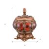 9" Brown, Red & Bronze Marbleized Jewelry Box – Gemstone & Crystal Detail