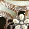 11" Bronze Gold & Light Green Floral Scroll Jewelry Box – Gemstone & Crystal Detail