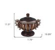 13" Bronze Red and Silver Resin Floral Scroll Jewelry Box with Metal Accents