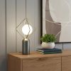 20" Silver Geometric Pedestal Table Lamp – Modern Industrial Cage Design