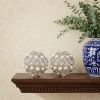 Set of Two Silver and Clear Faux Crystal and Pearl Decorative Orbs
