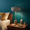 Silver Metal Table Lamp With Geometric Laser‑Cut Shade