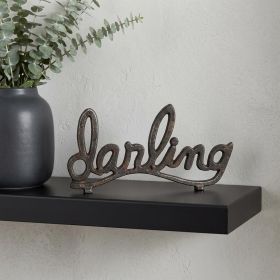 Black Cast Iron “Darling” Tabletop Sculpture – Hand Painted Sentiment Accent