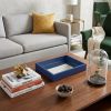 Navy Blue Mirrored Glass & Wood Faux Shagreen Vanity Tray