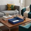 Navy Blue Mirrored Glass & Wood Faux Shagreen Vanity Tray
