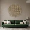 Gold Metal Abstract Lines Round Hanging Sculpture – Modern Dimensional Wall Art
