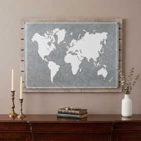 Wood and Metal World Map Hanging Dimensional Sculpture – Brown & Gray
